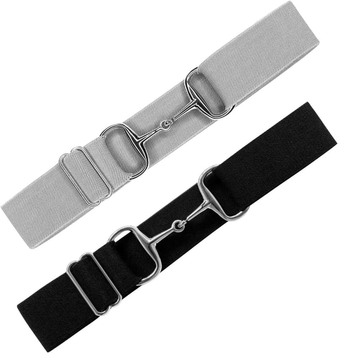 Huaerle 1.5-inch Elastic Equestrian Belt with Bit Buckle and Leather Key Strap,Equestrian Elastic Be