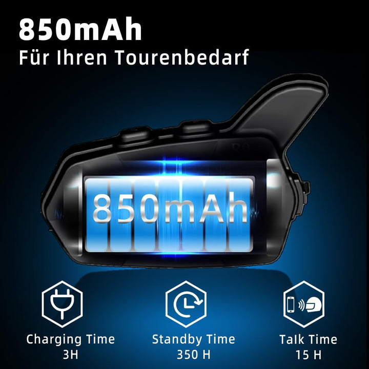 WAYXIN R9 6 Wege Motorrad Headset,Intercom Motorrad Kommunikationssystem,Reichweite der Helm Headset