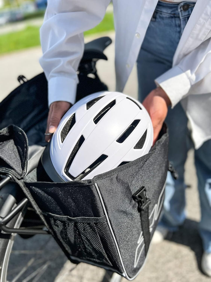 M-Wave Amsterdam Double Gepäckträgertasche, schwarz, 44 x 40 x 5 cm &amp; SPY Space Fahrradspiegel, schw