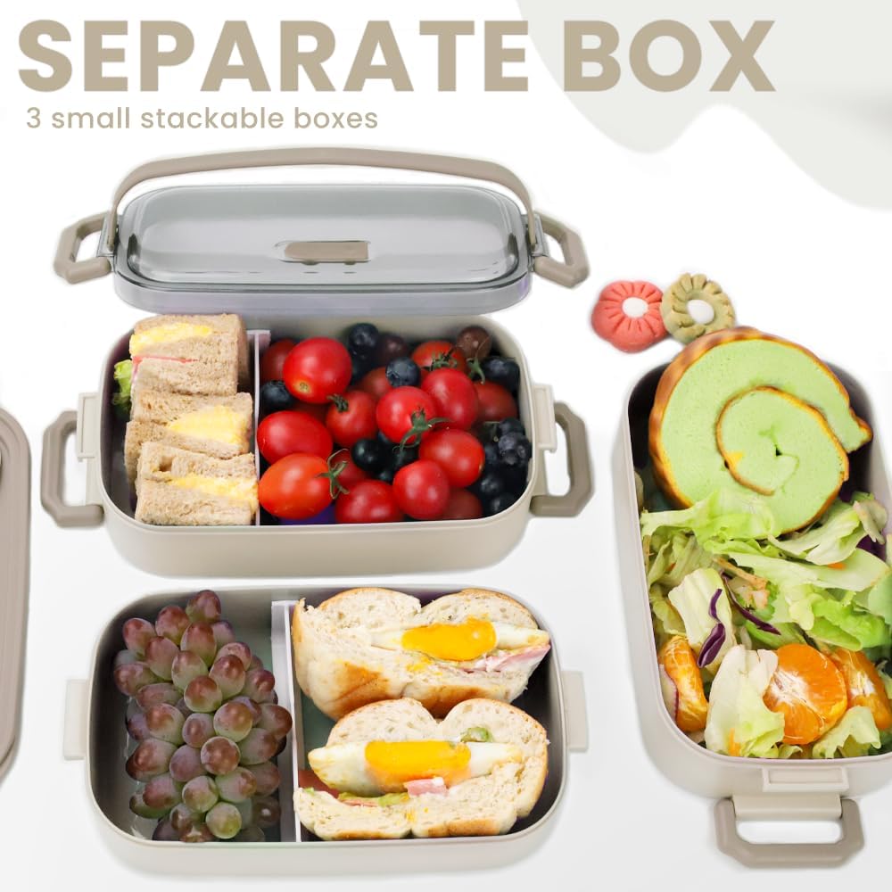 Bugucat Lunchbox 2400ML, 3 in 1 Bento Box Brotdose Auslaufsicher Luftdichte Brotzeitbox mit Fächern