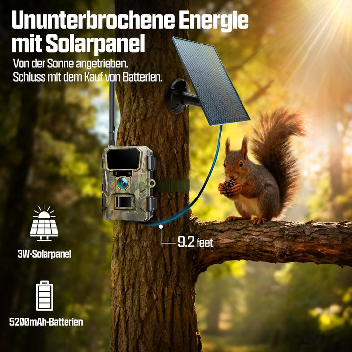 CEYOMUR 4G LTE Wildkamera Solar, 48MP Live Übertragung Wildkamera mit Handyübertragung App, 5200 mAh