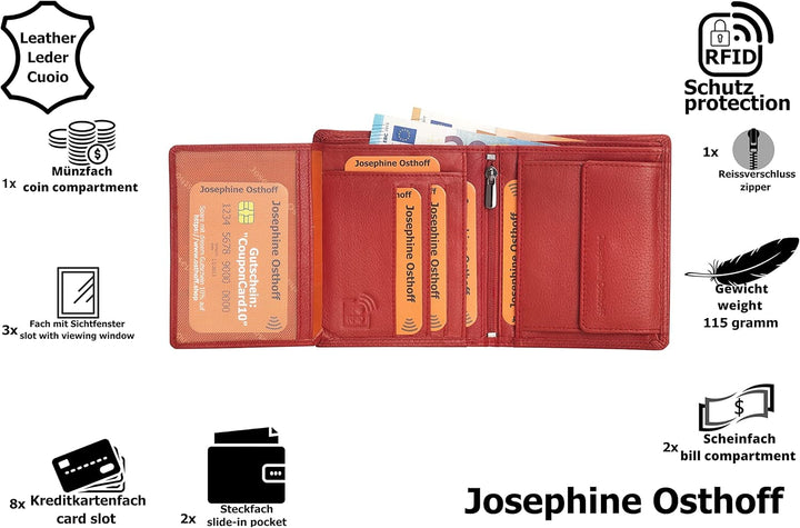 Josephine Osthoff MOOS Geldbörse echt Leder mit RFID Schutz, Farbe:Kirsche, Kirsche