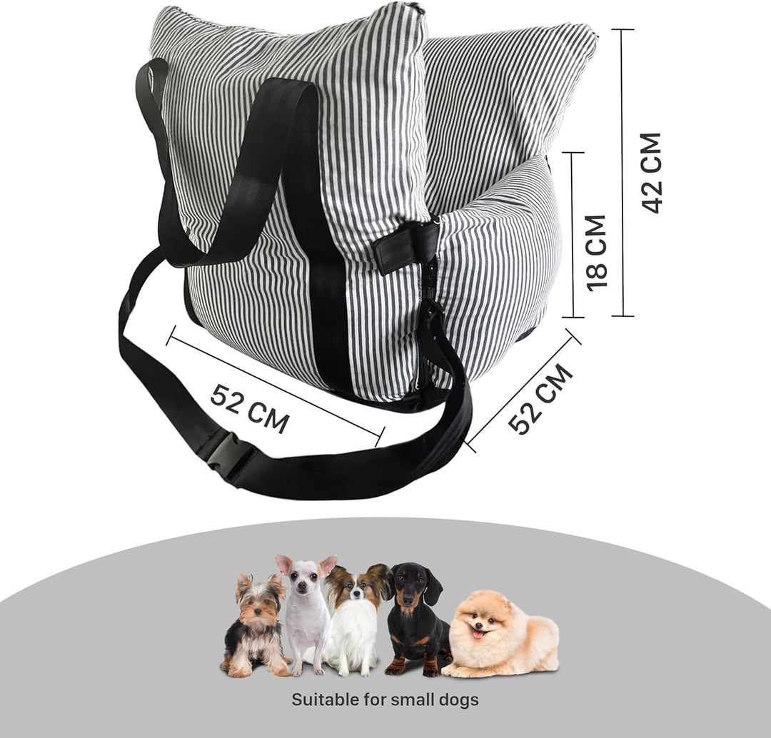 Sicherer Autositz für kleine Hunde, 6 kg – Autokorb mit Gurt, rutschfester Basis &amp; Taschen – abnehmb