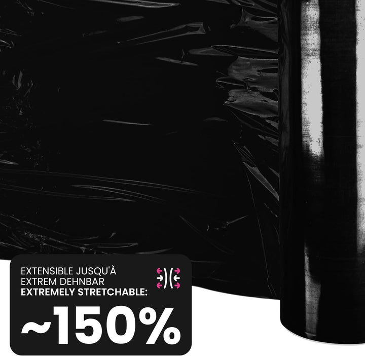 Netuno 6x schwarze Stretchfolie 23my 500 mm 1,5 kg Palettenfolie Wickelfolie PE-Handstretchfolie Cas