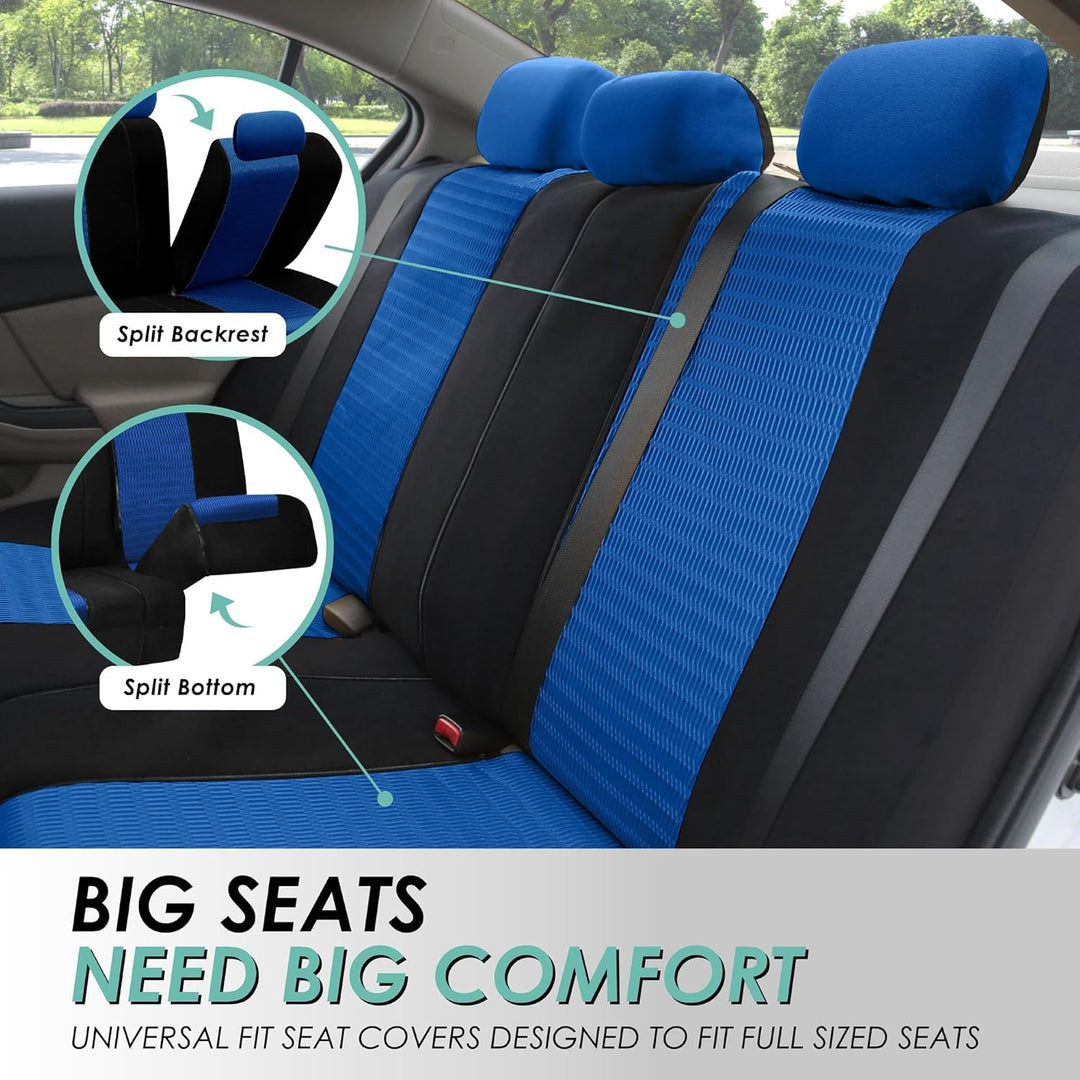 FH GROUP FB060115 Trendy Elegance Full Set car seat Covers (Airbag & Split Ready), Blue, Blue