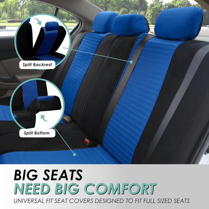 FH GROUP FB060115 Trendy Elegance Full Set car seat Covers (Airbag & Split Ready), Blue, Blue