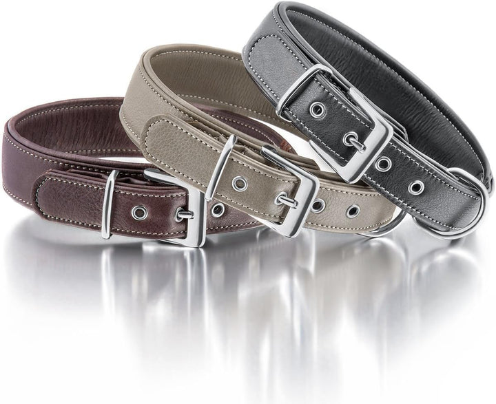 Knuffelwuff 13991-014 Weiches Lederhalsband Hund Hundehalsband Glendale 53-60cm, braun Braun Halsumf