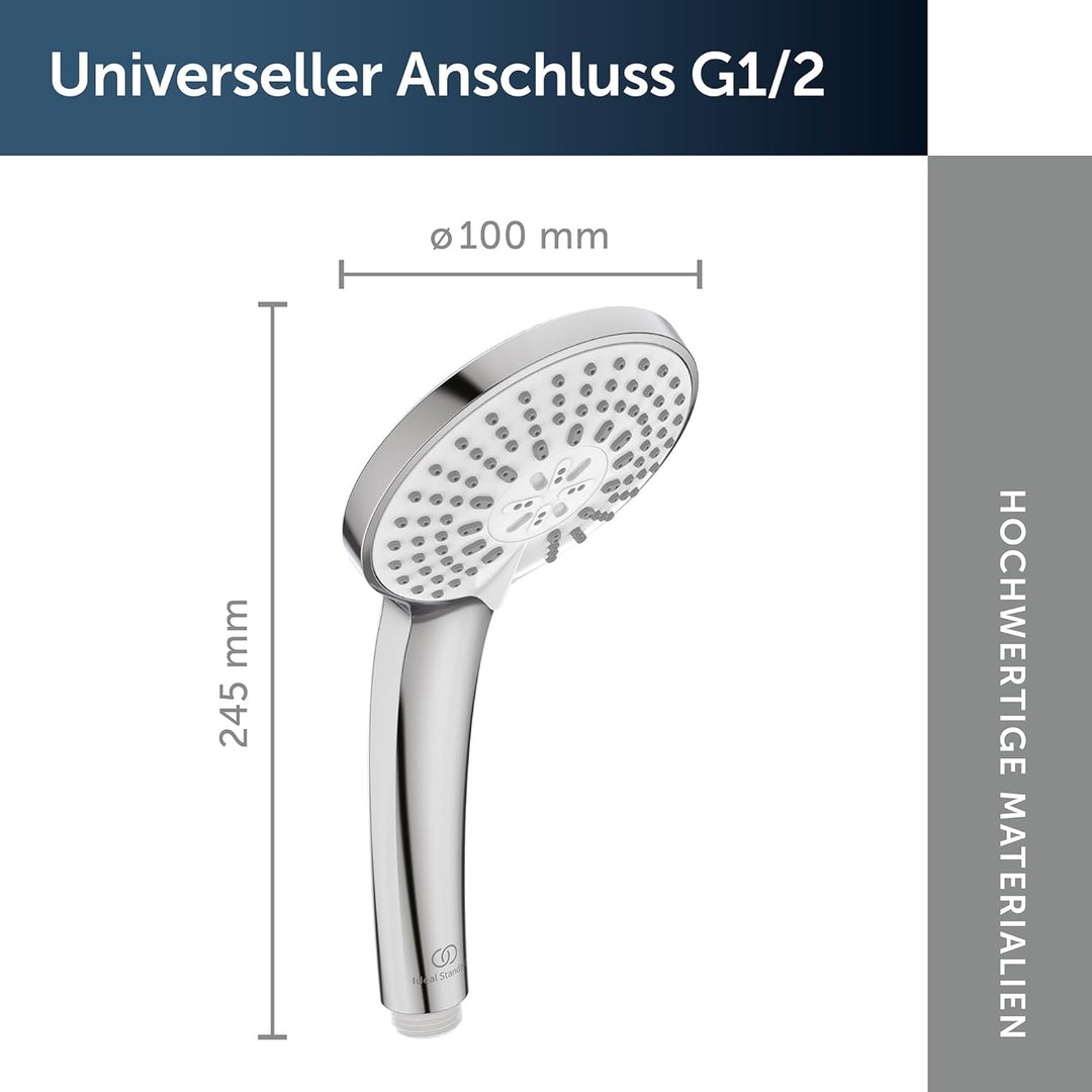 Ideal Standard SOLIDO B9403AA, Chrom Handbrause IDEALRAIN M3 mit 3 Funktion, Anschlussgewinde G1/2,
