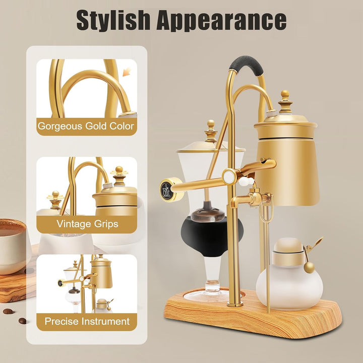 Siphon Kaffeekanne Gold Edelstahl 400 ml Retro Stil Manuelle Kaffeezubereitung mit Spirituskocher ru