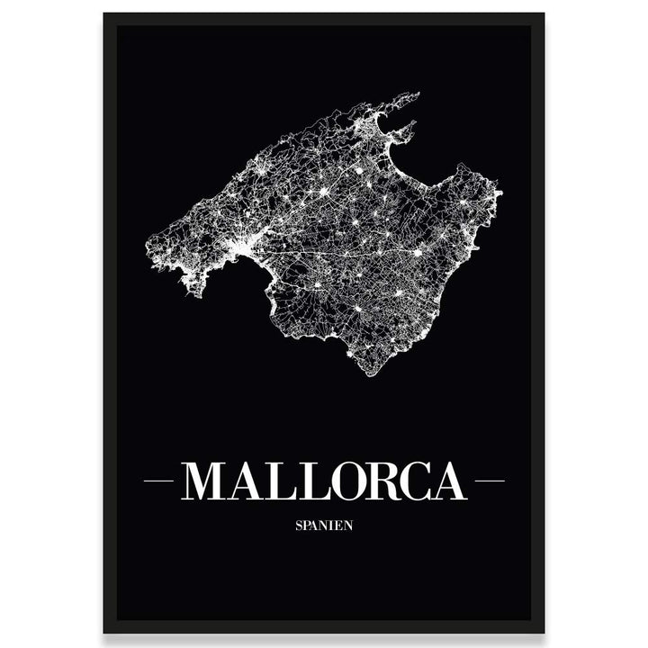 JUNIWORDS Stadtposter, Mallorca, Wähle eine Grösse, 40 x 60 cm, Poster mit Rahmen, Schrift A, Schwar