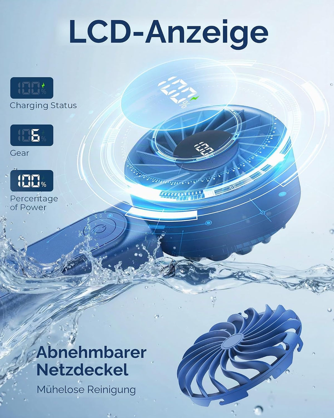 Peiyuu Handventilator, Tragbarer Mini Ventilator mit 4000 mAh, LED-Display Handventilator mit 6 Gesc