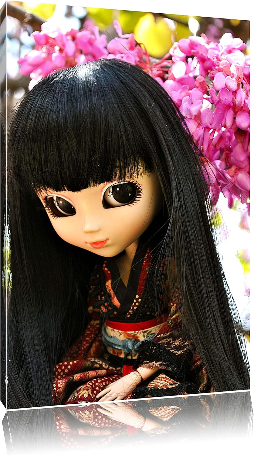 anmutige Geisha Pullip Leinwand, XXL riesige Bilder fertig gerahmt mit Keilrahmen, Kunstdruck auf Wa