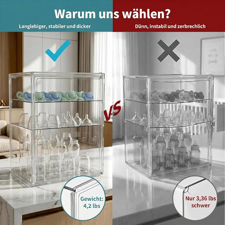 Acryl-Babyflaschen-Organizer mit Magnetverschluss, Aufbewahrung für Sauger und Pumparteile, geeignet