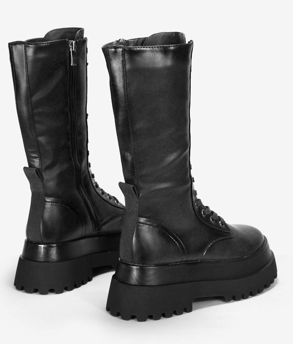 BOSANOVA Hohe Militärstiefel mit Track-Sohle und Schnürung, Reissverschluss innen. 37 EU Schwarz, 37