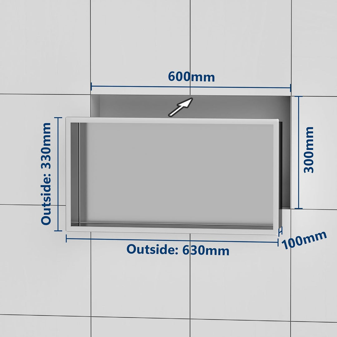 Neodrain Wandnische Dusche Edelstahl Duschnische Einzelregal Lagerung für Badezimmer 60 x 30 cm, Geb