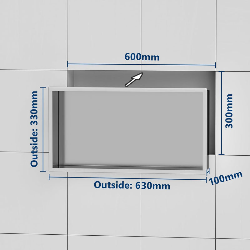 Neodrain Wandnische Dusche Edelstahl Duschnische Einzelregal Lagerung für Badezimmer 60 x 30 cm, Geb