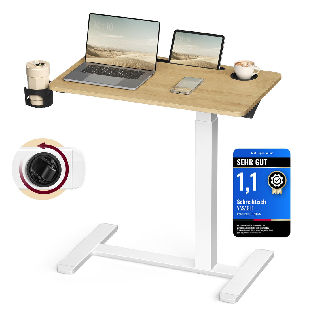 VASAGLE Beistelltisch mit Rollen, mobiler Stehtisch, 70 x 40 cm grosse Tischplatte, verstellbare Höh