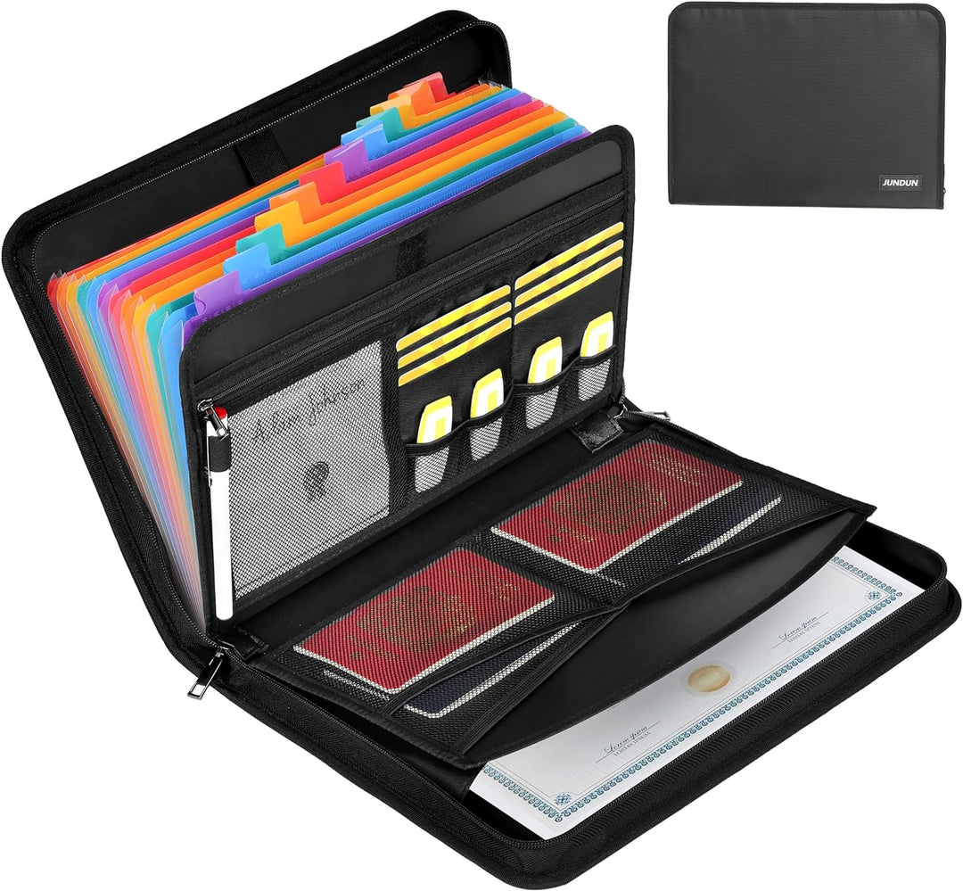 JUNDUN Feuerfest Dokumententasche - Fächermappe A4 Feuerfest mit mehreren Fächern - Dokumentenmappe