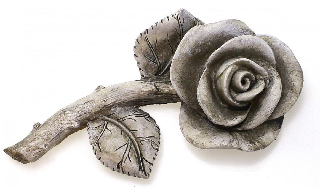 TEMPELWELT® Grab Deko Figur Rose Rosenknospe, 17 cm, Polystein Stein Optik Grau, Grabdeko Dekorose B