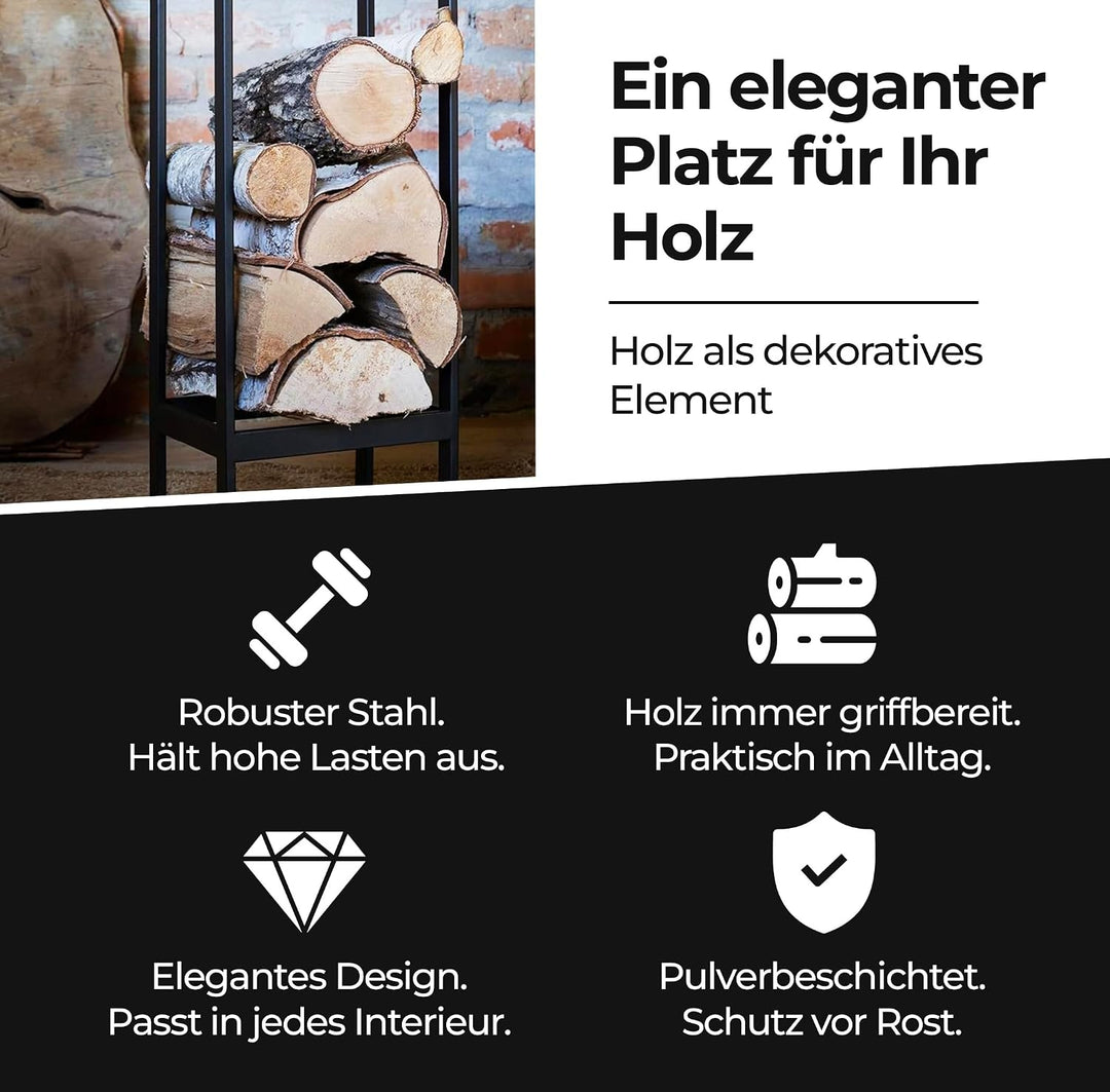 Kapaga Kaminholzregal aus Metall 25x25x70 cm schwarz – vollständig geschweisst ohne Verschraubung un