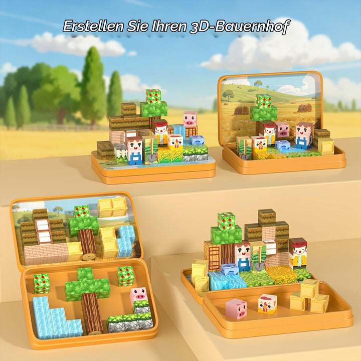 Magnetische Bausteine, Mini Magnet Bausteine mit Tragbaren Box 54 PCS, Travel Set für Kinder Jungen