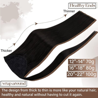 Hetto Echthaar Extensions Zopf Schwarz 50CM 100G Haar Extensions Echthaar Für Zopf Pferdeschwanz Haa