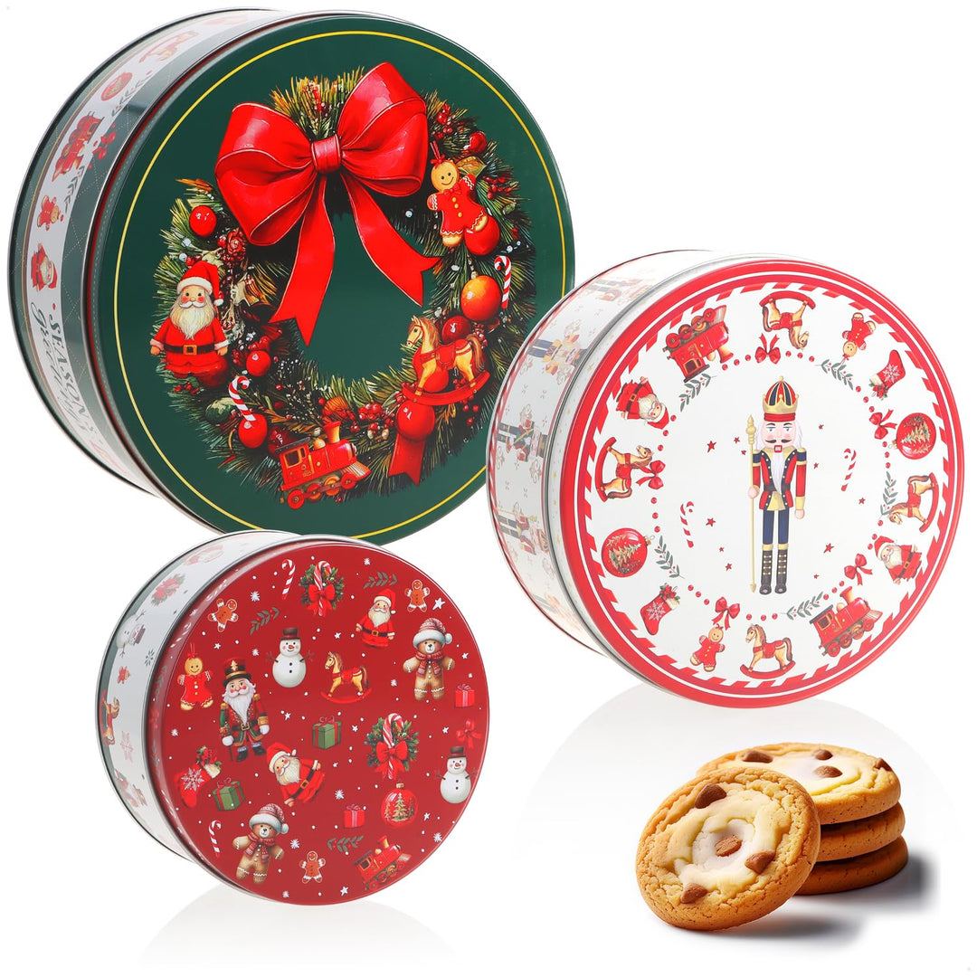 com-four® 3x Vorratsdosen aus Metall - ineinander stapelbare Keksdosen mit Adventskranz, Nussknacker