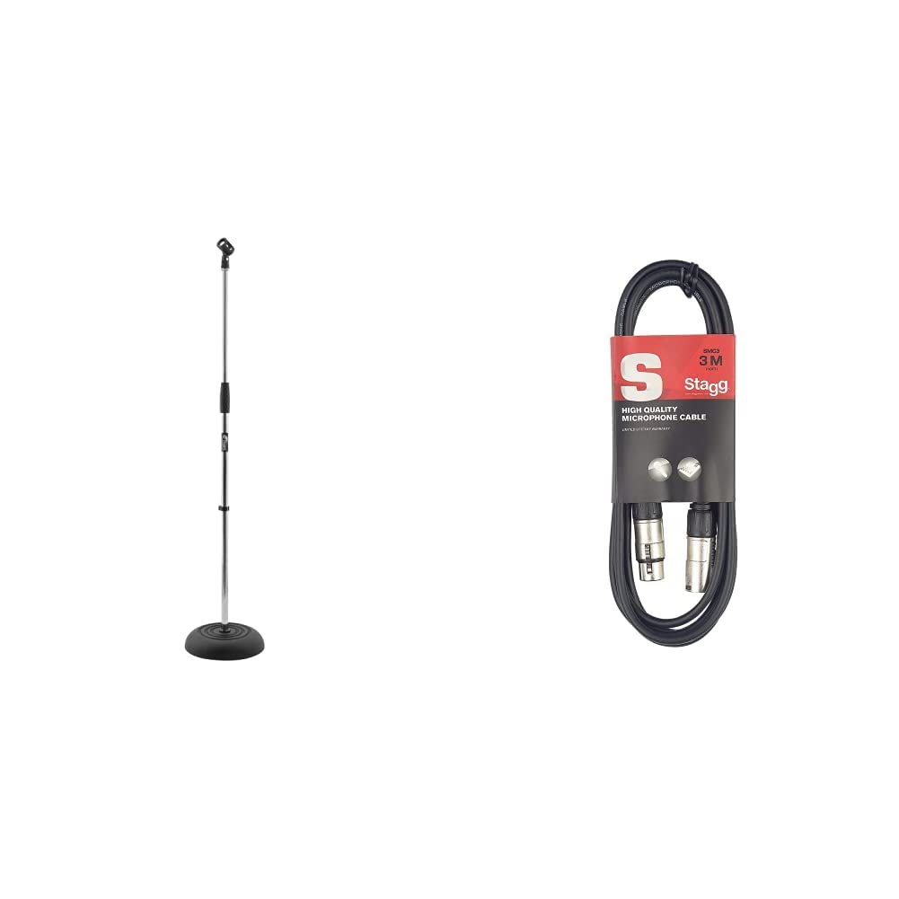 Tiger MCA14-CM Mikrofonständer mit Rundfuss - Chrom & Stagg 3M Mikrofon Kabel, 1x XLR Stecker - 1x X