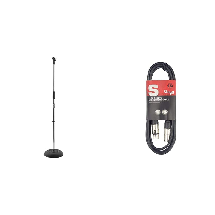 Tiger MCA14-CM Mikrofonständer mit Rundfuss - Chrom & Stagg 3M Mikrofon Kabel, 1x XLR Stecker - 1x X