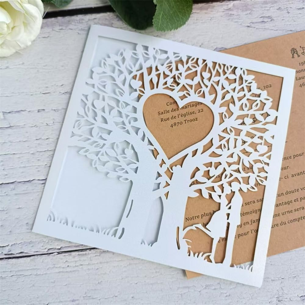 MillaSaw Romantische Hochzeitskarte Einladung Einladungskarte Liebesbaum Lasergeschnittene Karten 20