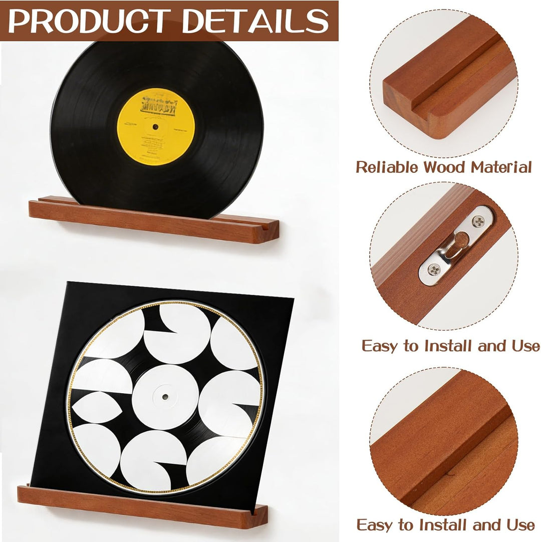 6 Stück Vinyl-Schallplattenregal Natur Holz Schallplatten-Wandhalterung schwebende Wandhalterung für