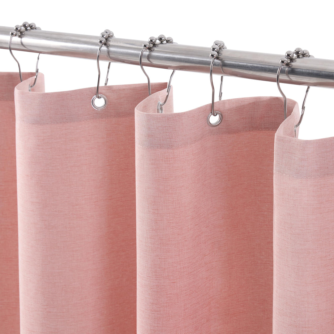 VANZAVANZU Duschvorhang Leinen mit Metall Duschvorhangringe Stoff Textil Badewannenvorhang Anti Schi