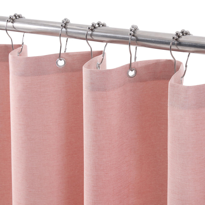 VANZAVANZU Duschvorhang Leinen mit Metall Duschvorhangringe Stoff Textil Badewannenvorhang Anti Schi