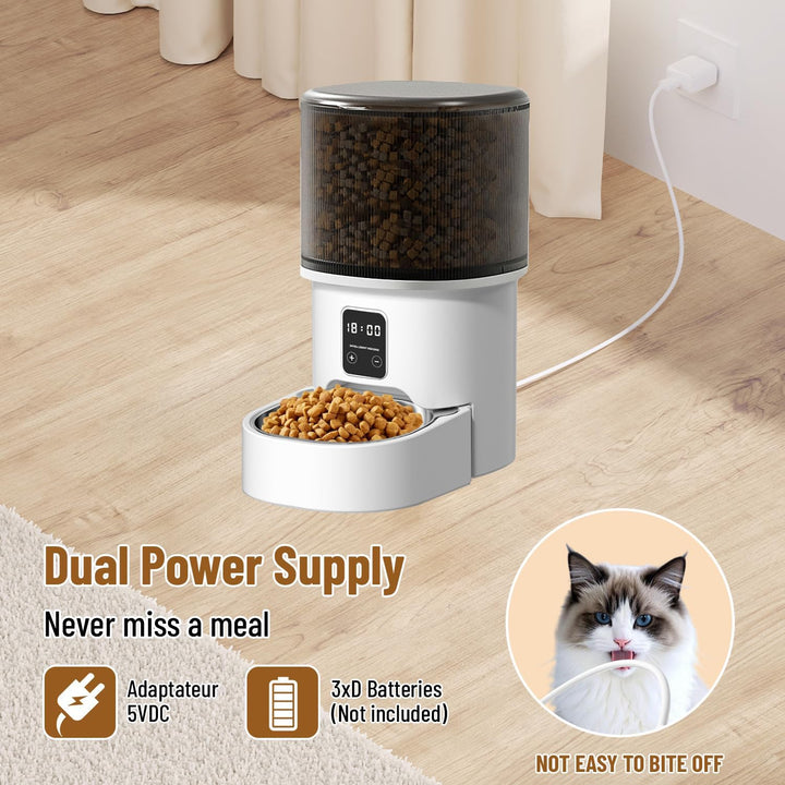 Futterautomat Katze 4L, Katzen Futterautomat mit Timer und Portionskontrolle, 1–6 Mahlzeiten pro Tag