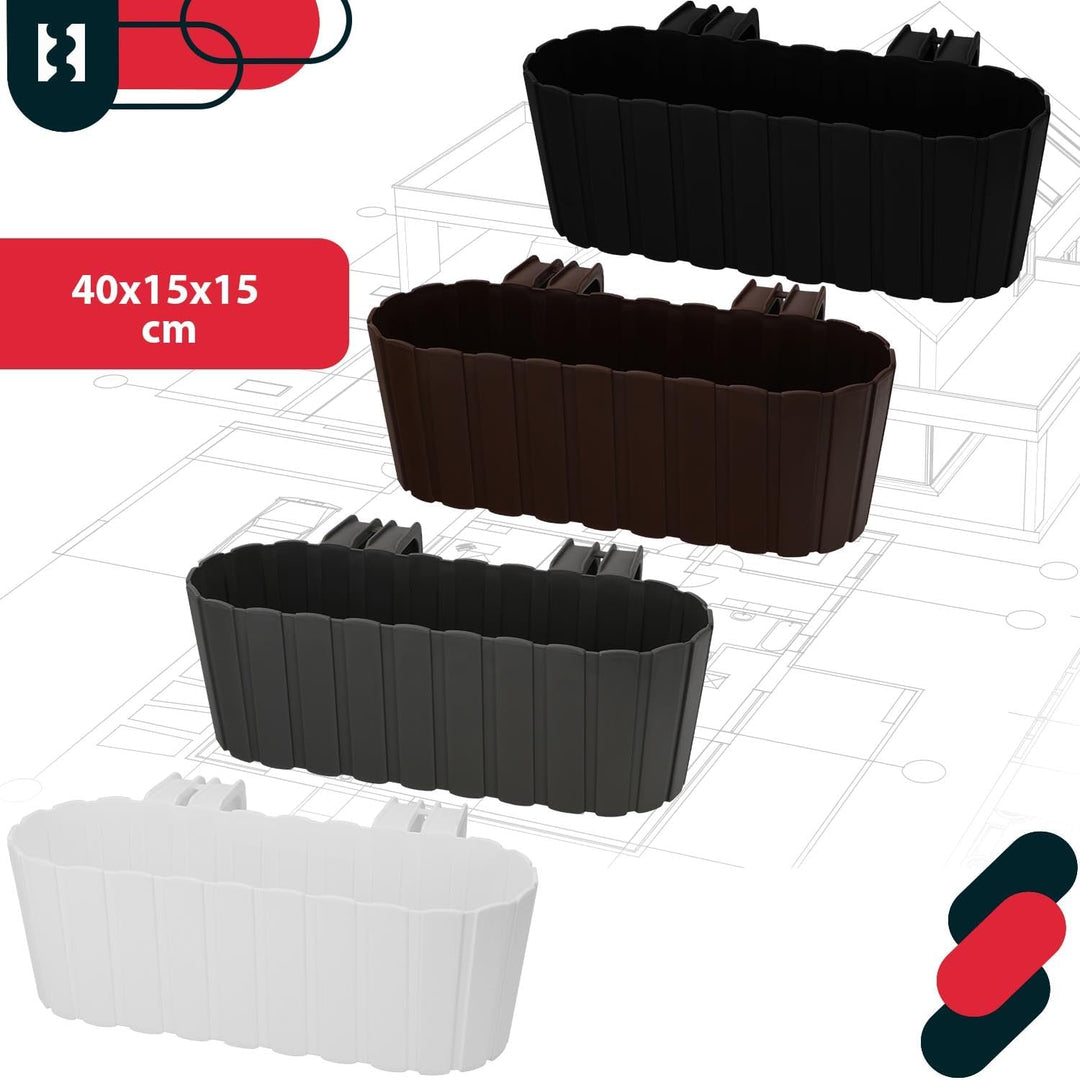 KOTARBAU® 4er Set Blumenkasten für Balkon - 40 x 15 x 15 cm - Blumenkasten für Balkongeländer - Balk