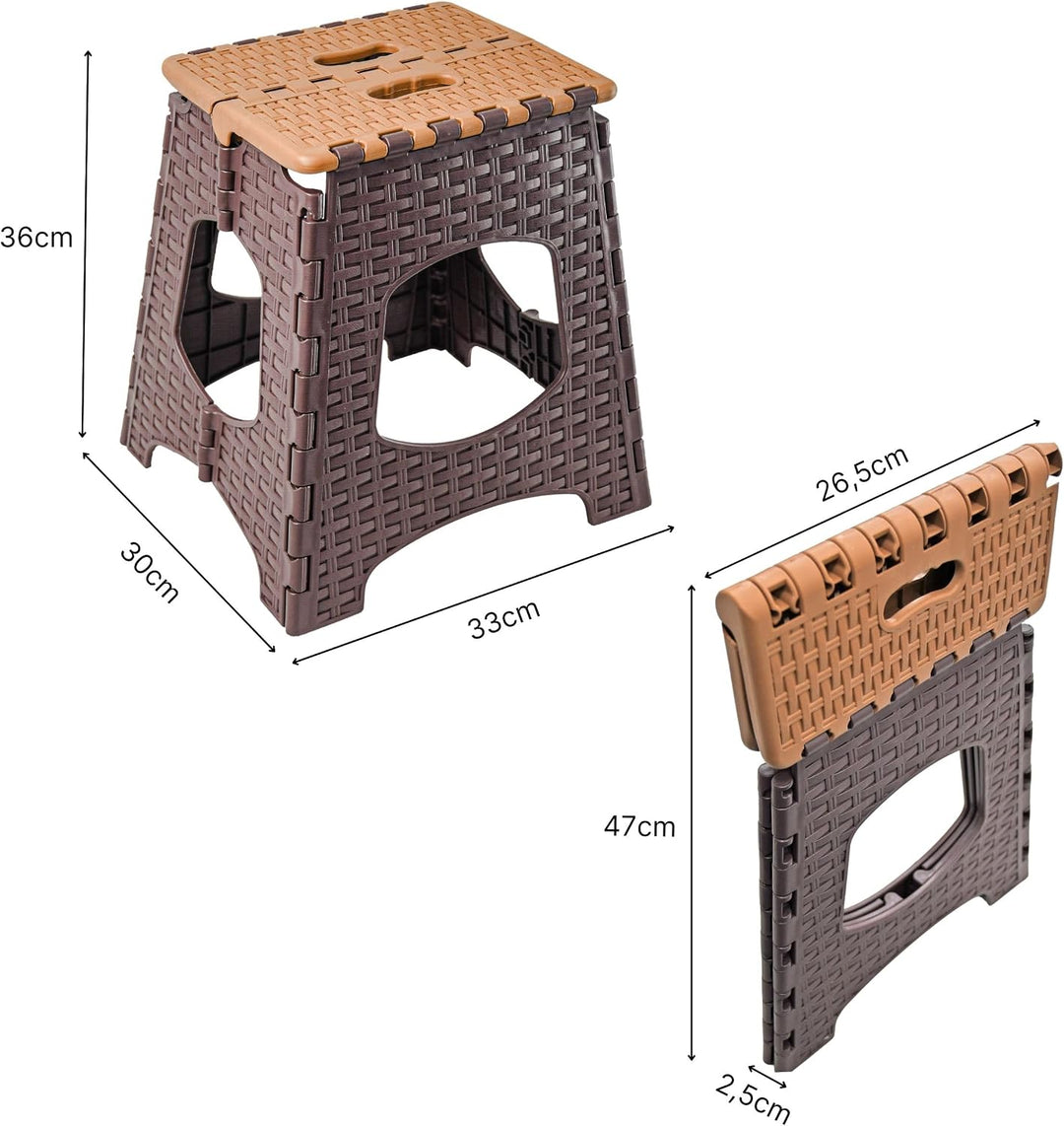 Klapphocker M (33x30x36cm) Braun – Tritthocker faltbar bis 120 kg – rutschfest &amp; tragbar – Kunststof