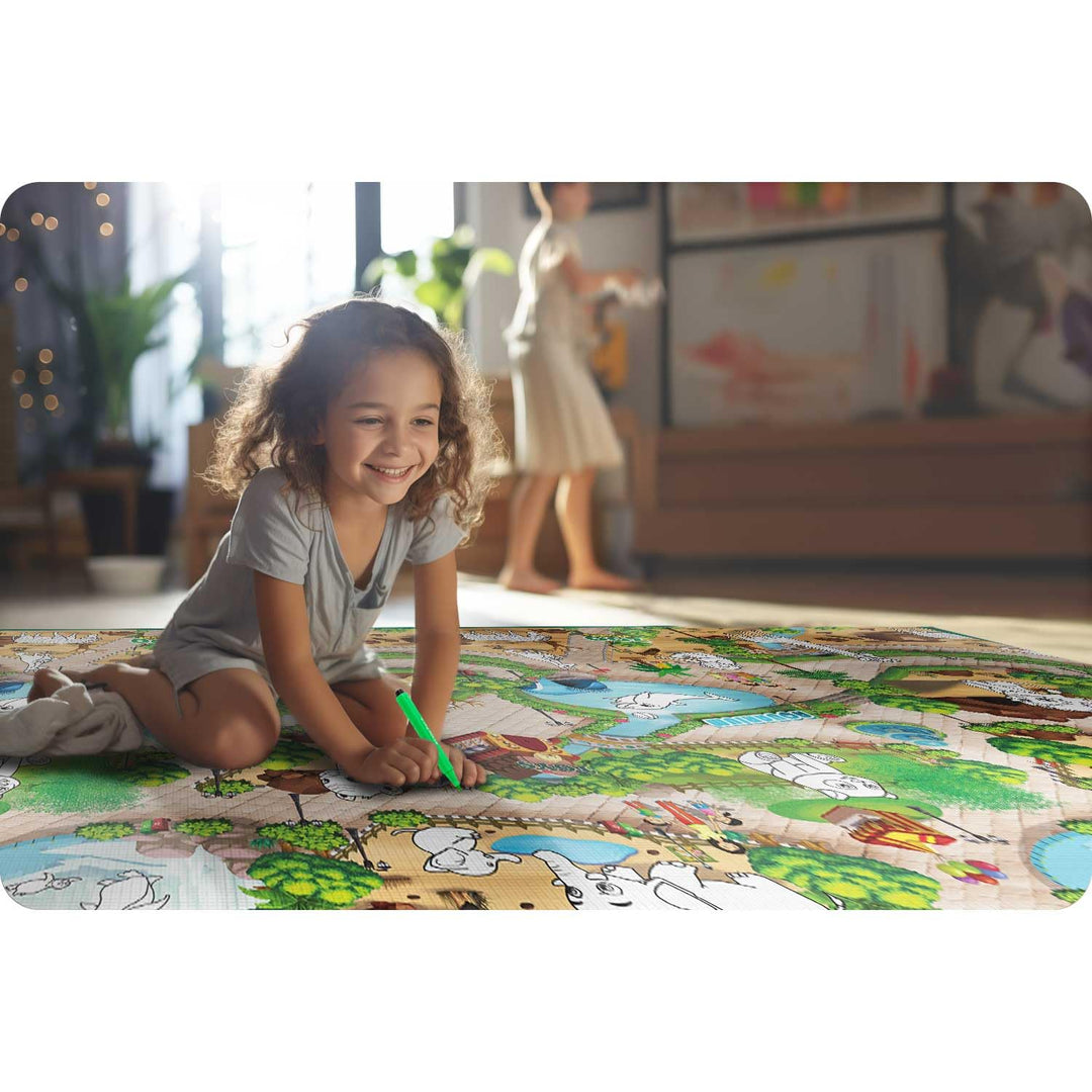 Ricokids - Spielmatte zum Bemalen - Set mit Buntstiften - für Babys und Kinder, Mädchen, Jungs - mit
