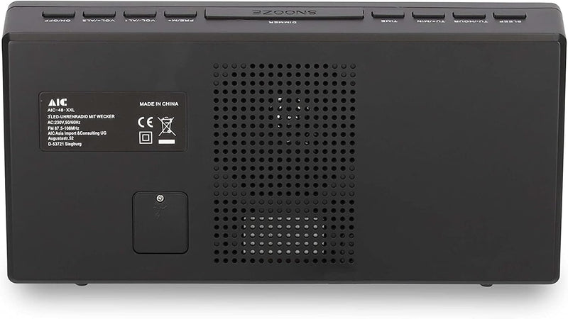 AIC Radiowecker mit gut ablesbarem XXL Display dimmbar 2 Weckzeiten 48 schwarz Schlanke Bauform, Sch