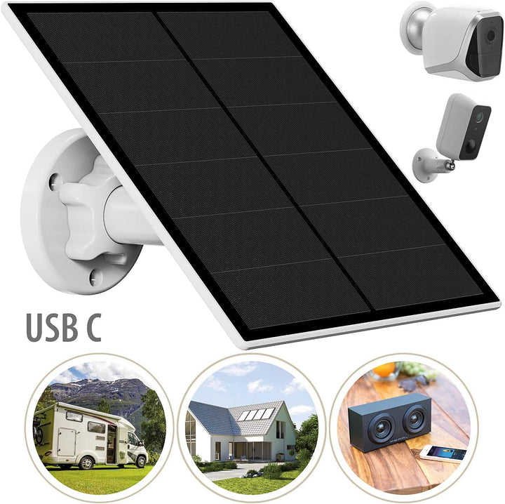 revolt Solarmodule: 4er Universal Solarpanel für Akku IP Kameras mit USB Typ C Port, 5W (Wetterfeste