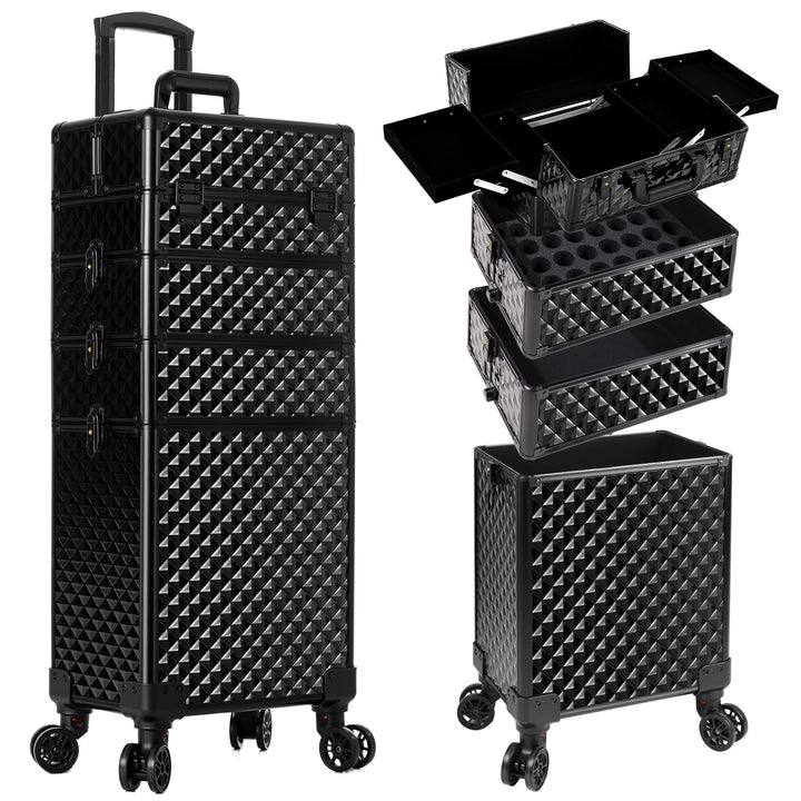 Arous 4-in-1 Professioneller Make-up-Zugkoffer, multifunktionaler Kosmetikwagen mit 360° drehbaren R