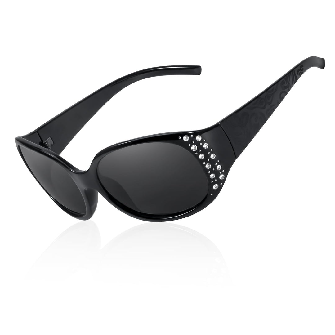 LVIOE Polarisiert Sonnenbrille Damen Gross Schwarz, Klassisch Vintage Sonnenbrille Grosse gläser mit