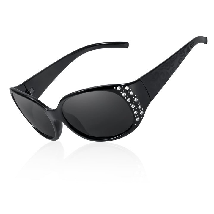 LVIOE Polarisiert Sonnenbrille Damen Gross Schwarz, Klassisch Vintage Sonnenbrille Grosse gläser mit