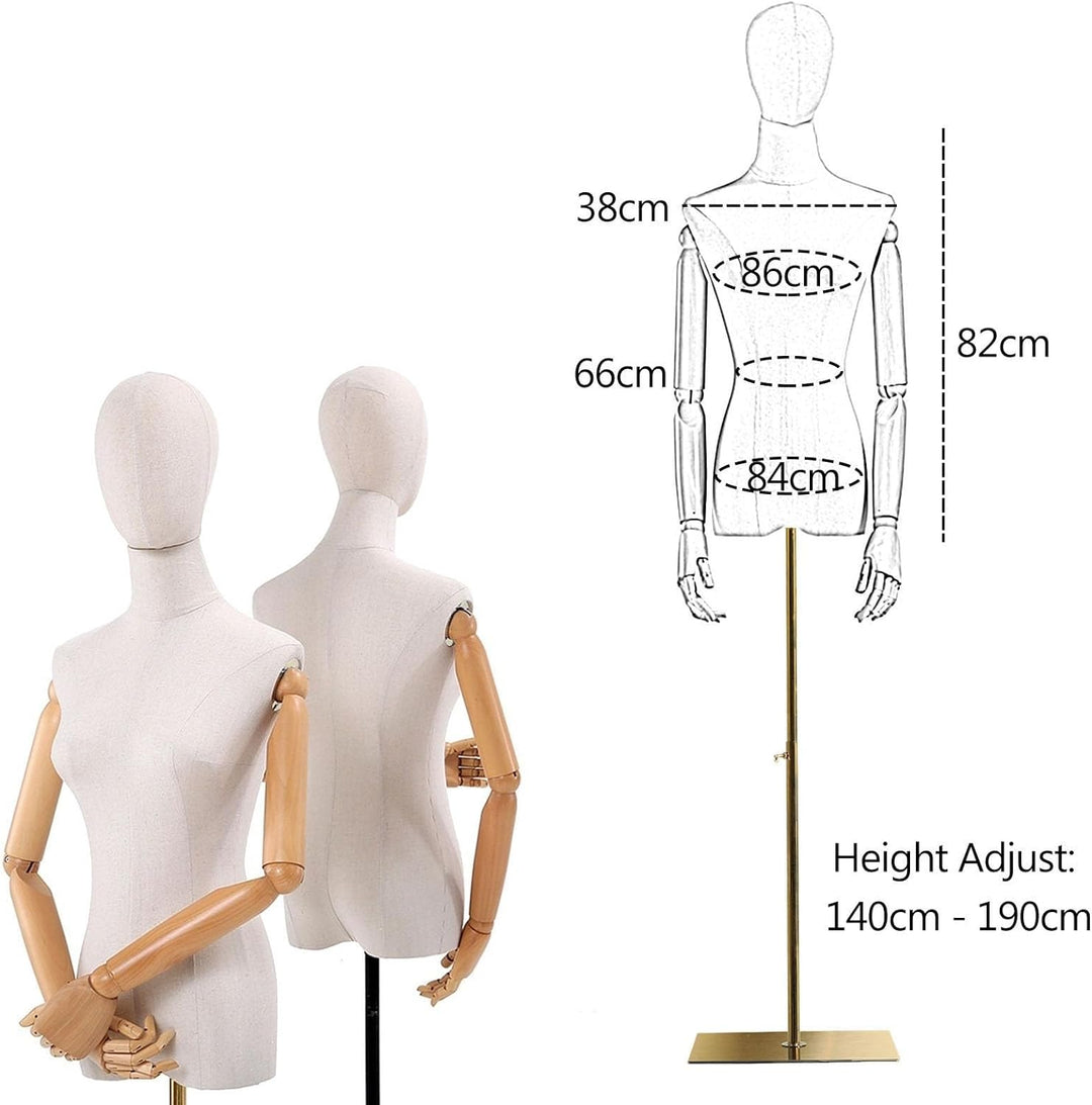 pujindu Schaufensterpuppe Körper Weiblich, Schneiderpuppe Torso mit Hölzernen Arm Abnehmbarer Kopf,