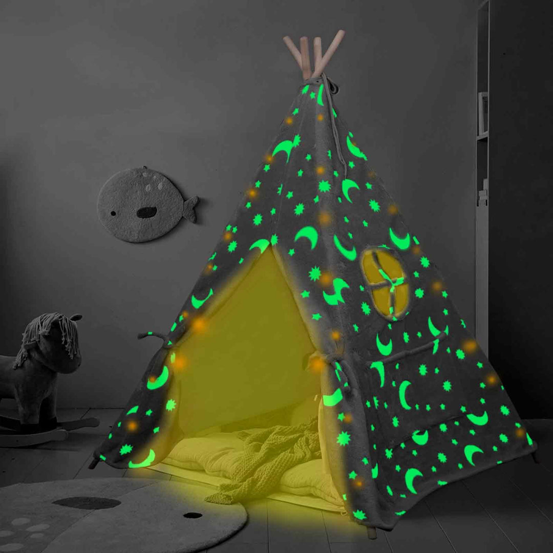 Tipi Zelt für Kinder, Tragbares Tipi Spielzelt,Drinnen Tipi Kinderzelt Grau, Grau