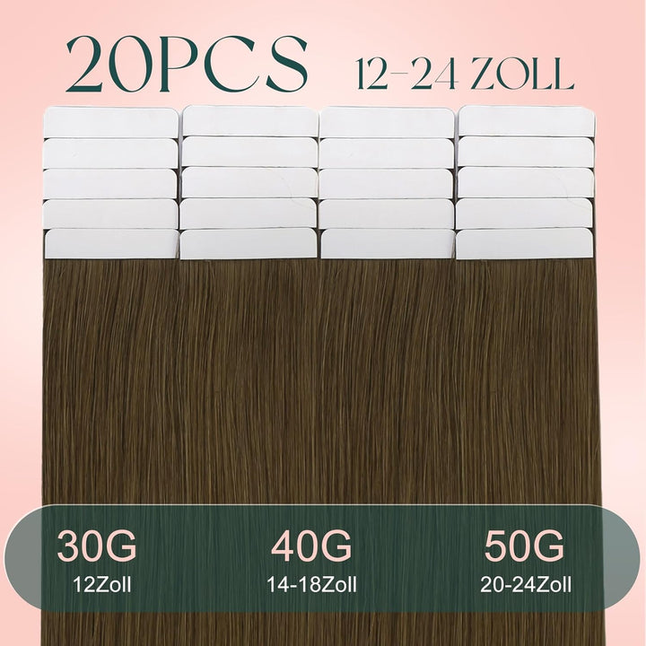 Easyouth Remy Tape Extension Echthaar Skin Weft Tape on Haar Extensions Mittelbraun Tape in Haarverl