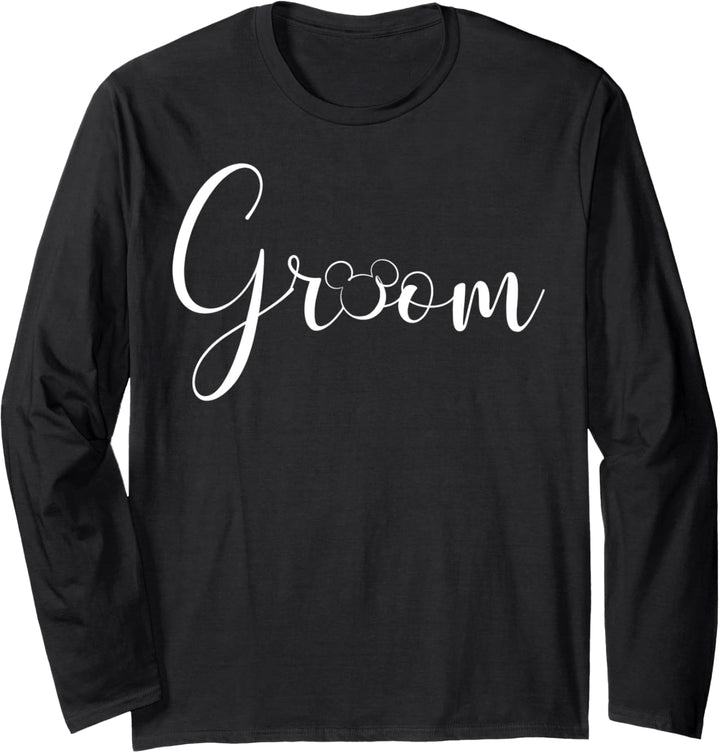 Disney Mickey Mouse Groom Cursive White Text Logo Langarmshirt