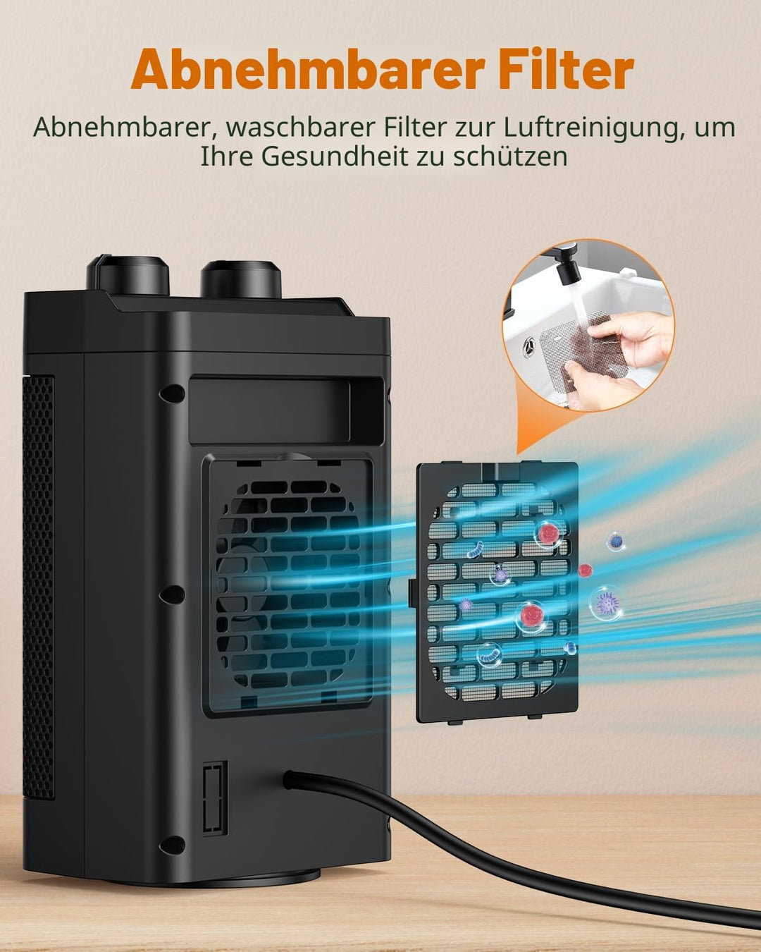 Heizlüfter Energiesparend, 1500W 3 Heizmodi Keramik Elektrische Heizung, 70° oszillierend, Berhitzun