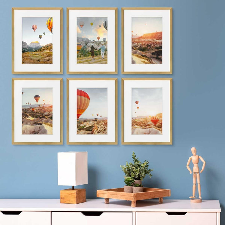 PHOTOLINI Bilderrahmen 30x40 Holz MDF Gold, 6er Set Bilderrahmen 40x30 cm mit Passepartout, bruchsic