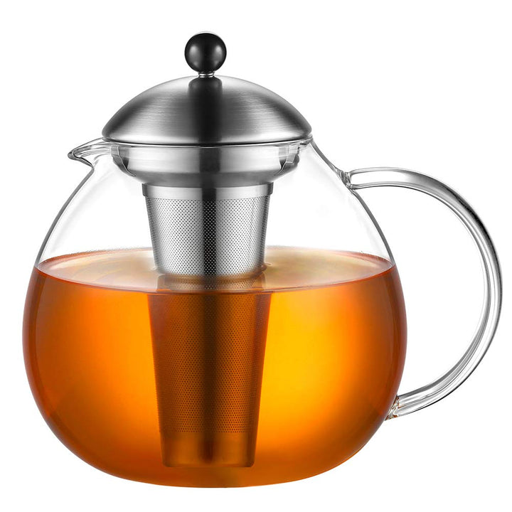 glastal Glas Silberne Teekanne 2000ml mit 18/8 Edelstahl Teesieb Borosilicate Glas Teebereiter auf S