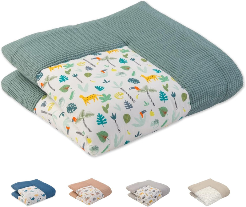 ULLENBOOM ® Baby Krabbeldecke 120x120 cm gepolstert - Salbeigrün-Regenwald (Made in EU) - Krabbeldec